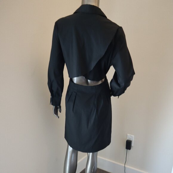 Veronica Beard Polina Black Dress Open Drape Back Cotton Shirt Dress Size 10 - Picture 2 of 9